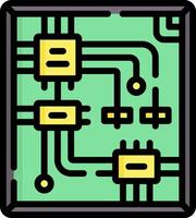 A circuit board with yellow and green components vector