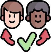 Two people with different colored heads and arrows vector