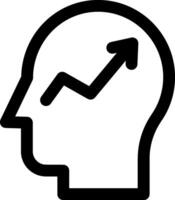 A black and white image of a head with an arrow going up vector