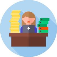 A woman is working at her desk with stacks of papers vector