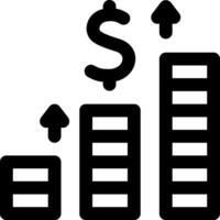 A black and white icon of a bar chart with a dollar sign vector