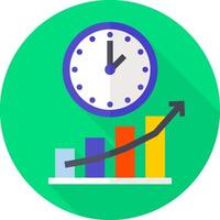 A flat icon of a clock and bar graph vector