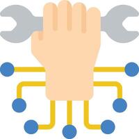 A hand holding a wrench and connected to a network vector