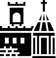 A black and white image of a church and tower vector