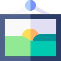 A flat image of a picture with a sun and a mountain vector