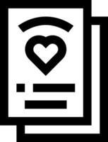 A black and white icon of a heart with a note vector
