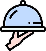A hand holding a tray with a lid on it vector
