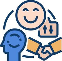 A smiling face with a handshake and a hand holding a heart vector