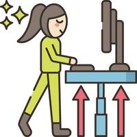 A woman is standing at a desk with a computer vector