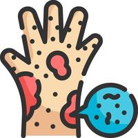 A hand with a rash on it and a blue bubble vector