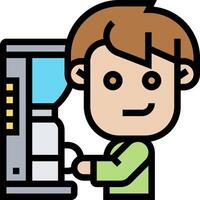 A cartoon man is standing in front of a coffee machine vector
