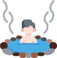A man is sitting in a hot tub with rocks around him vector