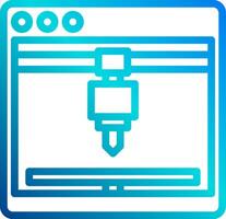 A blue and white icon of a computer screen with a computer mouse vector