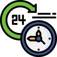A clock with a green arrow pointing to 24 hours vector