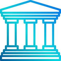 A blue and white icon of a building with columns vector