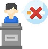 A man speaking at a podium with a sign that says no vector