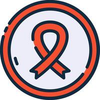 A red ribbon in a circle with an orange outline vector
