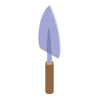 Garden trowel with wooden handle standing upright isometric view vector