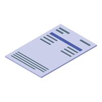 Isometric icon of paper document with blue stripe representing information vector