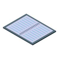 Open spiral notepad showing blank lined pages isometric view vector