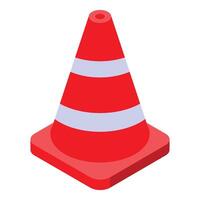 Red traffic cone standing on square base isometric view vector
