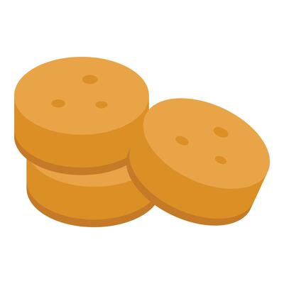 Pile of round cookies is lying on white background