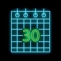 Glowing neon calendar icon showing the 30th day of the month vector