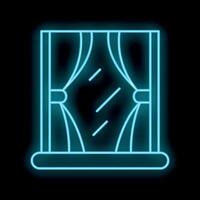 Glowing neon line window with curtains icon isolated on black background, perfect for designs about home decoration vector
