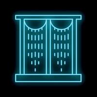 Glowing neon line window with curtains on black background icon isolated on black background vector illustration
