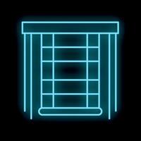 Neon blue window with curtains on black background vector
