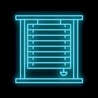Glowing neon line window with blinds icon isolated on black background vector