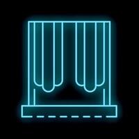 Blue neon icon of a voting booth with a closed curtain glowing on a black background vector