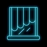 Glowing neon line window with curtains icon isolated on black background. Vector illustration