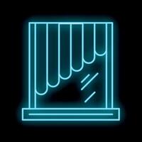 Glowing neon line window with curtains icon isolated on black background for your design vector