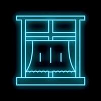 Neon blue glowing symbol of window with curtains vector