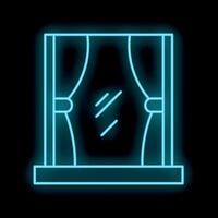Blue glowing neon line closed window with curtain icon isolated on black background vector