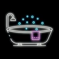 Neon bathtub with shower head and bubbles floating upward vector