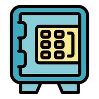 Blue safe deposit box protecting money and valuables with security system vector