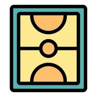 Basketball court field icon showing half of it with center and three point line vector
