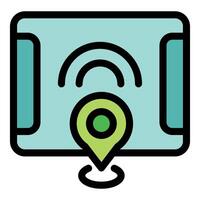 Mobile phone showing location pin and wifi signal icon vector