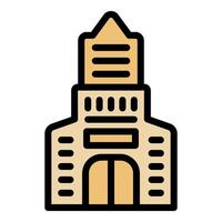 Medieval castle building featuring arched entryway and towering spire vector