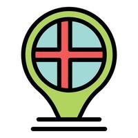 Green location pin showing red cross symbol vector