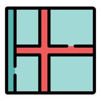 Red cross dividing square into four equal parts icon vector