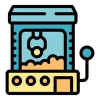 Claw crane picking up toy from pile in arcade game machine vector