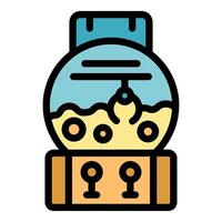 Claw crane picking up toy in colorful machine filled with toys vector