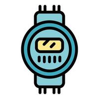 Digital wrist watch showing time with electronic display and strap vector