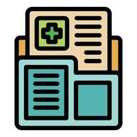 Medical record file folder storing patient information with cross symbol vector