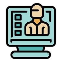 Computer showing online user profile with id card and data vector