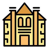 Big old house facade with two chimneys and arched windows icon vector