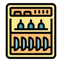 Wine refrigerator storing wine bottles and glasses icon vector outline